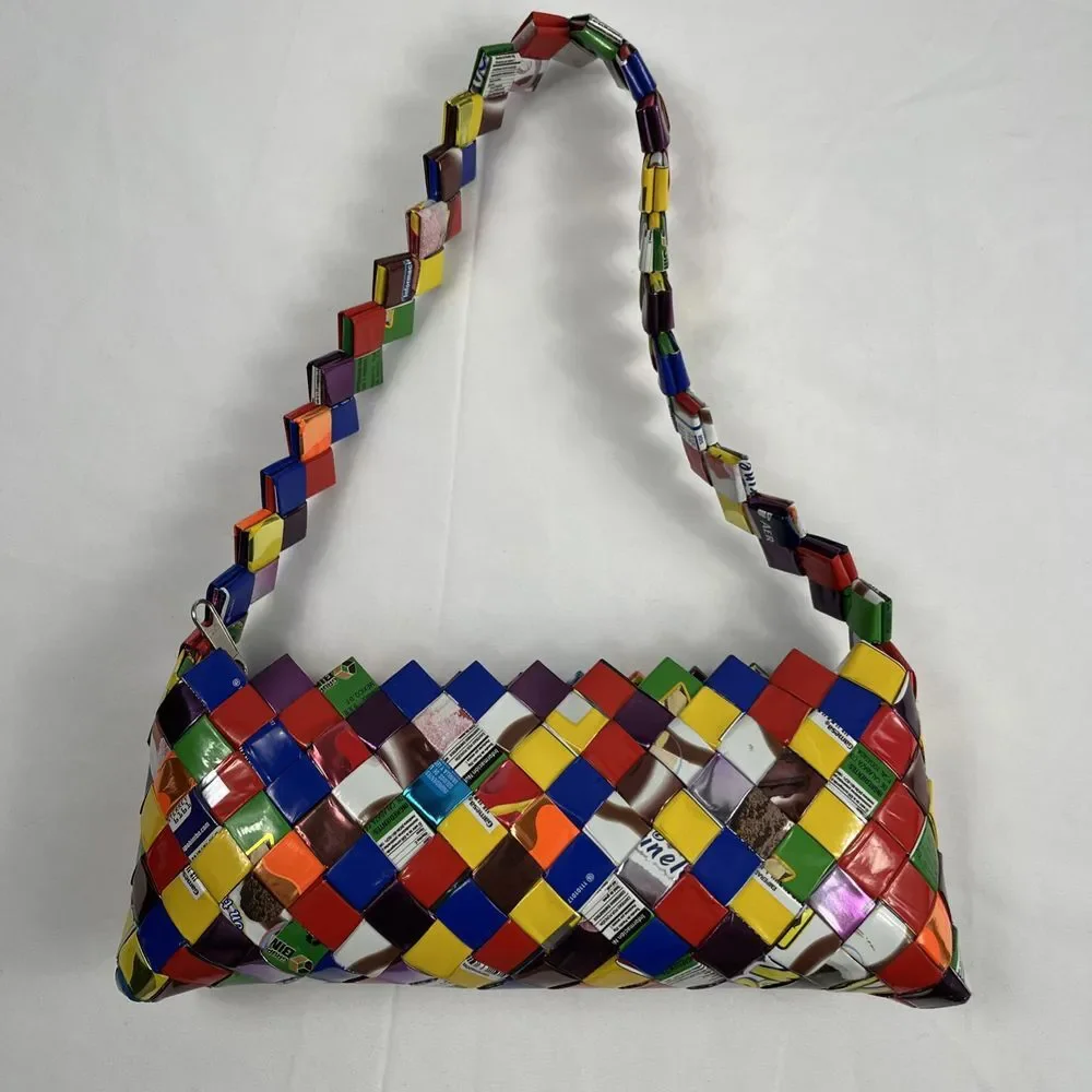 Candy Gum‎ Chips Wrappers Woven Womens Handbag With Zipper Collectible Vintage